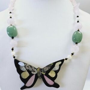 Lee Sands Mother of Pearl Inlay Butterfly Necklace 18"